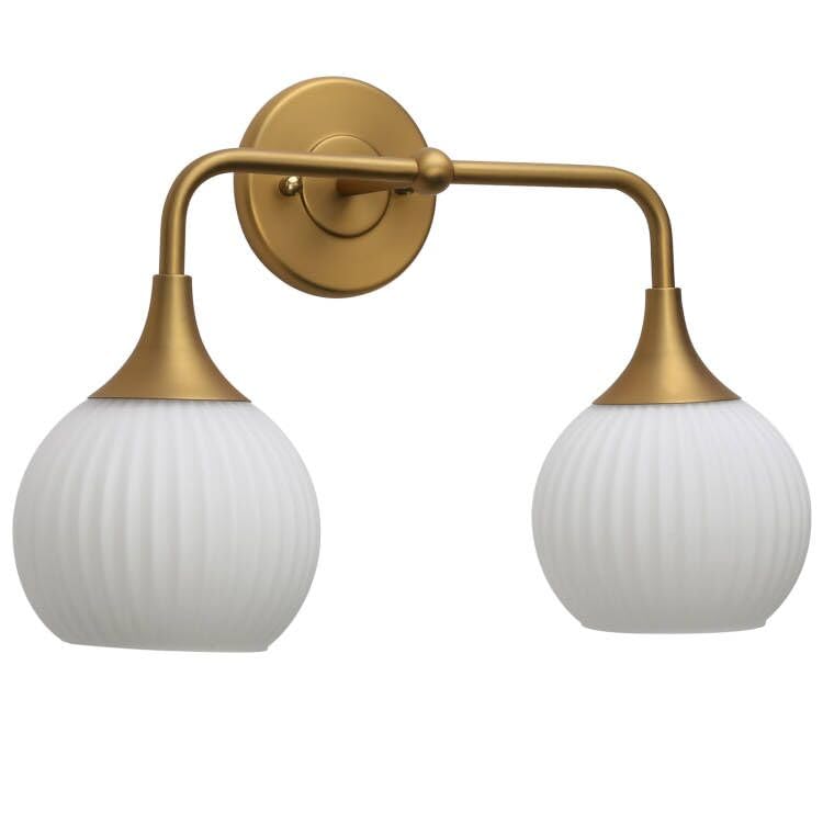 Image of Pathson 2-Lights Milky Globe Wall Sconce Light, Striped Glass Bathroom Wall Vanity Lamp for Mirror, Hardwired Vintage Wall Sconce Lighting for Wall Painting Living Room Bedroom Farmhouse