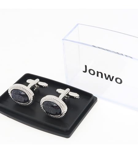 Mancuernillas ovaladas azul Blue Goldstone para hombre miniatura 4