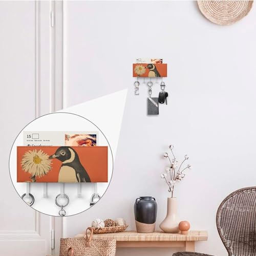 Cuelgallaves de pared de pingüino con 5 ganchos para pasillo 5