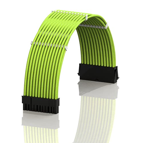 Image of LINKUP - ATX 24 Pin (20+4) Motherboard PSU Braided Sleeved Power Supply Extension Cable w /Combs┃Strong & Stiff Design┃Single Pack┃30CM 300MM - Green