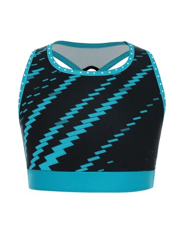 Kids Girls Sleeveless Cross Back Print Crop Top Gymnastics Yoga Dance Activewear3