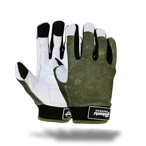 FARMERS DEFENSE Leather Gloves | Thorn Proof & Puncture Resistant | Durable Grip Breathable | Gardening Landscaping DIY (Green Brush Camo Large)
