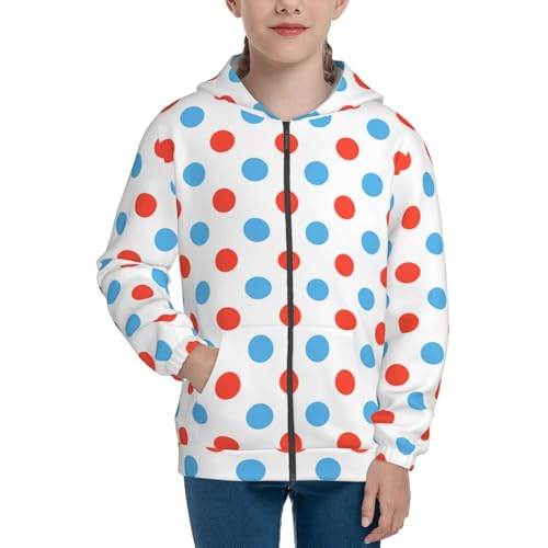 Red Blue Polka Dots Kid Hoodies Boys Zip Up Sweatshirts Girls Pullover with Pocket3
