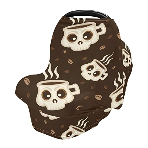 Nursing Cover Breastfeeding Scarf Coffee Skull Baby Car Seat Covers Soft Breathable Infant Carseat Canopy Stroller Cover for Boys Girls