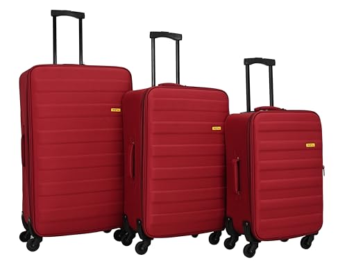 SIGN Maleta de tela con ruedas (equipaje de mano mediano y grande) + junta de expansión de 5 cm, borgoña, Set de 3, Maletín de tela con junta de expansión