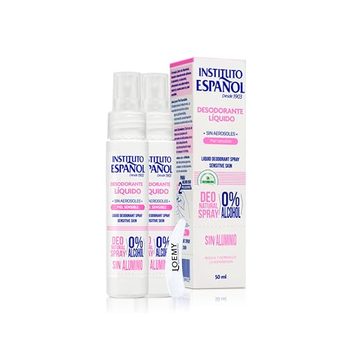 Instituto Español Desodorante sensible activo, antitranspirante en spray, antisudor para axilas, eficaz contra la sudoración y los olores, sin aluminio, juego de 2 x 50 ml