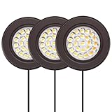 GETINLIGHT 2.5' Wide 3000K Dimmable LED Puck Lights Kit, Plug-in Installation with Recessed or Surface Mounted, Bronze Finish Over Metal Construction, Set of 3, IN-0113-3-BZ