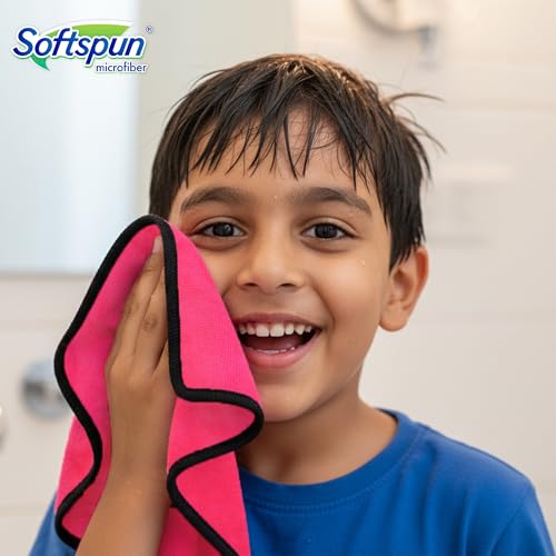 Image of SOFTSPUN Microfiber Baby Hand & Face Wipes 280 GSM 20x30 Cms 4 Piece Towel Set Pink! Super Soft & Comfortable for Newborn Baby and Kids Quick Drying Ultra Absorbent in Small Size.