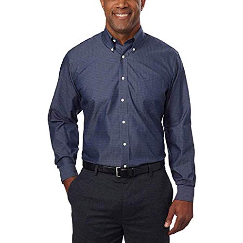 Kirkland Signature Men’s Button Down Dress Shirt Traditional Fit (16-34/35, Navy Dot)