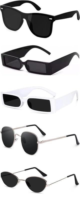 Unisex combo offer pack of 5 shades Unisex Fashion Sunglasses Set, 5 Pairs, Metal Frame, Black and Silver - Combo5-28259-image-14
