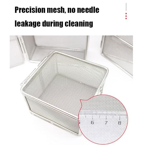 Cesta de esterilización con tapa, malla de acero inoxidable para limpieza y autoclave, diseño de grado hospitalario