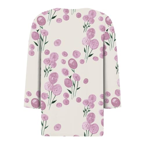 Fall Button Down Shirts for Women 3/4 Length Sleeve Tops V-Neck Tunic Shirts Loose Dressy Casual Blouses2