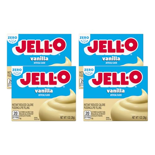 Jell-O Instant Pudding &amp; Pie Filling Mix, Vanilla Flavored, Sugar Free, Fat Free, Quick &amp; Easy Dessert, 1 oz (Pack of 4)