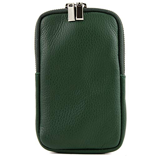 modamoda de T197 Damen Leder Handytasche 6,7 Zoll Umhängetasche handmade in Italy, Farbe:Flaschengrün
