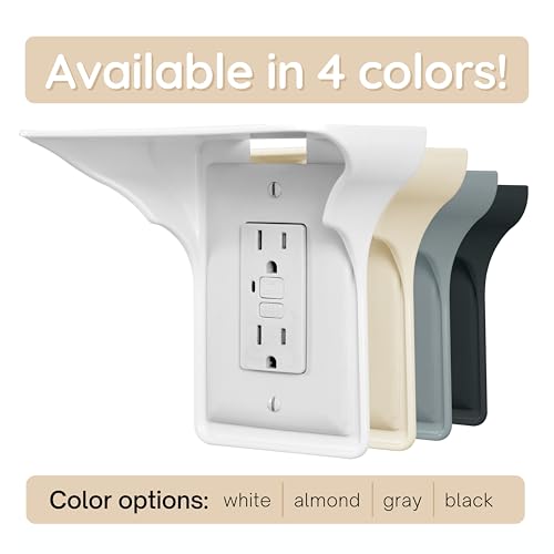 Power-Perch-Wall-Outlet-Shelf-Turn-Your-Outlet-into-a-Shelf-in-Any-Room-Great-for-Smart-Home-Devices-Cell-Phone-Remotes-Speakers-Alexa-Holder-Socket-Shelf-by-Storage-Theory-2-Pack-Gray