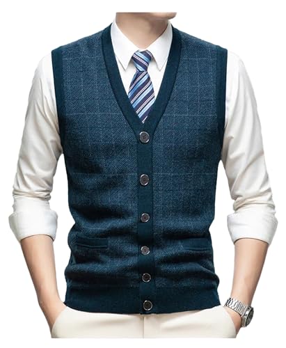 Dcvmvmn Men's Cashmere Vest Plus Size Thickened Warm Waistcoat Lightweight Knitted V-Neck Sleeveless Cardigans