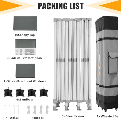 Image of HOTEEL 10x30 Heavy Duty Pop Up Canopy Tent with 5 Sidewalls&Wheeled Bag, Commercial Event Party Tent Wedding Instant Canopy Waterproof, Upgraded Thicked Hexagonal Legs, UV 50+, Gray