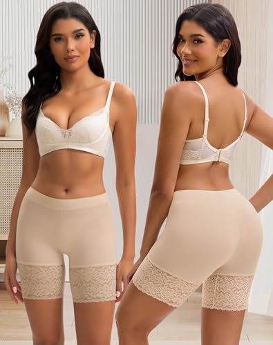 INNERSY Women\'s Slip Shorts for Under Dresses Lace Safety Shorts Anti Chafing Boyshort Underwear(Nude,Medium)