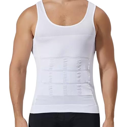 Men's Compression Shirt Shapewear Slimming Tank Top Abdomen Undershirt Slim Body Shaper Vest.X-Large(White)