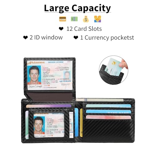 Leather Wallet for Men RFID Blocking Bifold Minimalist Pocket Men Wallet With 2 ID Window2