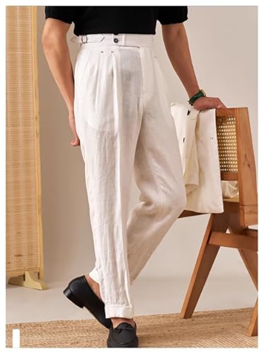 Men's Linen Pants Classic Gurkha Casual Summer Dress Pants Lightweight Linen Trousers2