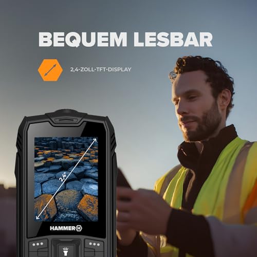 Hammer H Basalt Outdoor Handy ohne Vertrag, 2.4 Zoll Farbdisplay, Robust, Mega Batterie 1800 mAh...
