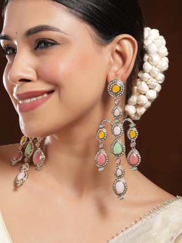 Image of Rubans American Diamond & Crystal Chandelier Earrings Stylish Trendy Jewellery Gift for Women & Girls