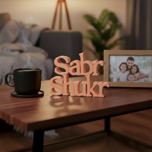 Image of Nukkad Tale Peach Sabr Shukr Table Decor Showpiece | Inspirational Home Decoration | Desk & Shelf Accent Gift | 6.5 x 4.6 Inch