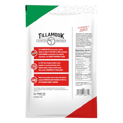 Image of Tillamook Country Smoker Tajin Style Chili Lime Beef Jerky, Thin Sliced Meat Sticks, Low Carb, High Protein, Ready to Eat Keto Snacks, Savory and Tangy Flavor, On-the-Go Snack, 6.5 Ounce