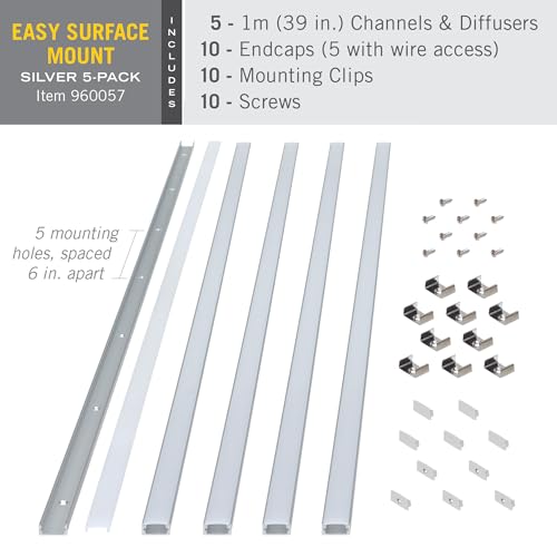 Image of Armacost Lighting LED Tape Light Mounting Channel, Easy Surface Mount, Silver, with Pre-Drilled Holes, 5-Pack 960057N