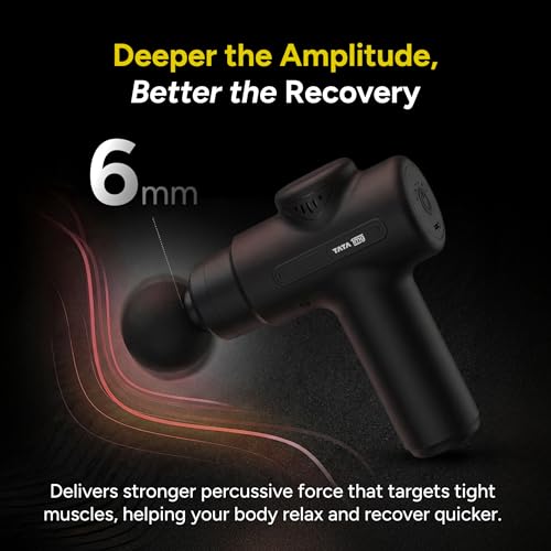 Image of Tata 1mg Long Handle Gun Massager | Deep Tissue Percussion Body Massager with 6 Heads | 6 Speed Levels | 2000 mAh Battery | Cordless & Lightweight | For Muscle Pain Relief & Recovery