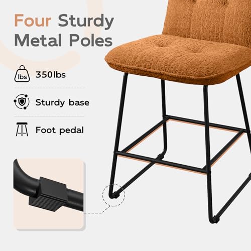 Image of Ollega 26 inch Counter Height Bar Stools with Back, Set of 4, Brown Velvet