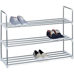 Estanterias Metalicas Para Zapatos Relaxdays Zapatero Metal, Estantería Zapatos, Estante, 3 Baldas, Metálico, 12 Pares, 1 Ud, 70 x 90 x 30 cm, Plateado