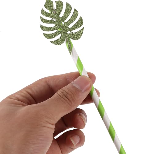 Pitillos de papel con diseño Monstera verde claro brillo 10 pzas miniatura 4