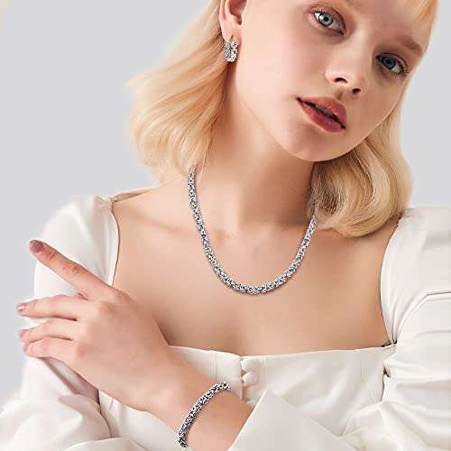 ORAZIO Stainless Steel Byzantine Chain Necklace Bracelet Earrings for Women Jewelry Set4