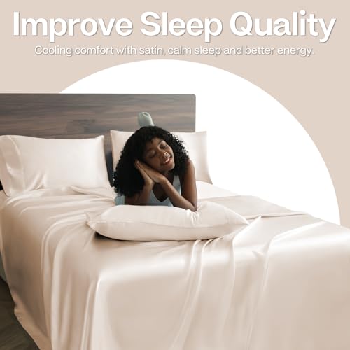 Image of MR&HM Satin Pillowcase for Hair and Skin, Silk Satin Pillowcase 2 Pack, Standard Size Pillow Cases Set of 2, Silky Pillow Cover with Envelope Closure (20x26, Beige)