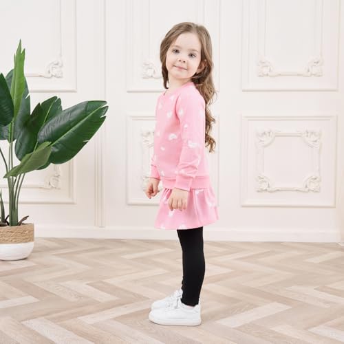 Image of Toddler Valentines Day Outfit Girl Valentines Outfit Heart Graphic Sweatshirts Tops Tutu Leggings with Skirt 3t-9t