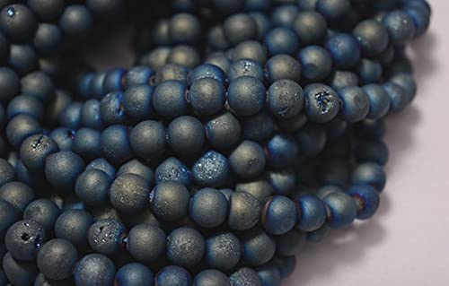 Cuentas de ágata druzy azul de 8mm redondas en hilo de gemas para hacer collares