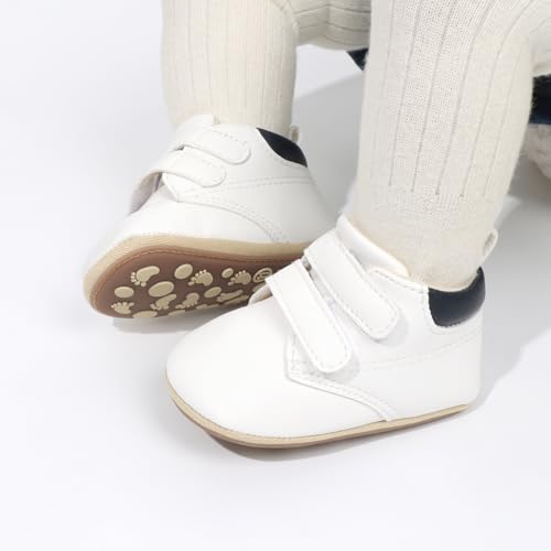 Image of HsdsBebe Baby Boys Girls Pu Leather Hard Bottom Walking Sneakers Toddler Rubber Sole First Walkers Infant Cartoon Slippers Crib Shoes