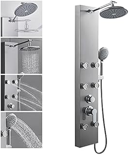 ROVOGO 304 Stainless Steel Shower Panels System with 8-inch Rainfall Shower, 6 Body Jets and 5-Setting Handheld Shower Wand, Shower Tower with Adjustable Head, Stainless Steel Brushed