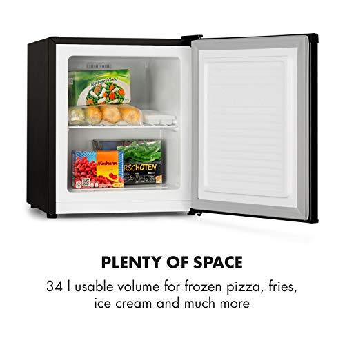Klarstein Garfield Eco - Congelador pequeño 4 estrellas, 34 Litros capacidad, 117 kWh/año, 2 Niveles, Silencioso 41 dB, No frost, Rejilla extraible, Compacto, Negro - imagen 4