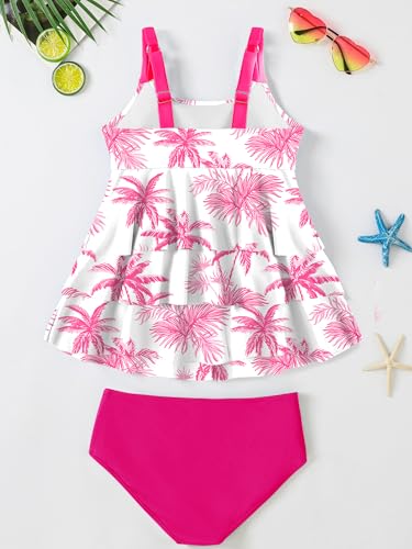 GEMLON Girls Swimsuit Tiered Ruffled Tropical Tank Top with Shorts 2 Piece Girls' Swimwear Teen Bathing Suits for Girls 12-14 Purple — view 5