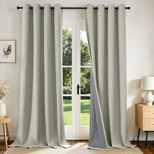 Image of Joydeco Blackout Curtains 96 Inches Long 2 Panels Burg, Room Darkening Curtains for Bedroom, 100% Black Out Textured Thermal Drapes Privacy Protection 2 Panels Set(W52 x L96 Inch, Light Beige)