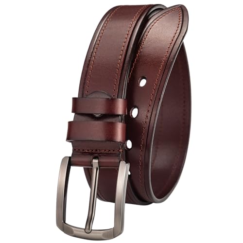 Rollslatte Full Grain Genuine Leather Belt Men, 1.5" Wide Brown Real Leather Western Cowboy Men's Belts for Trousers Belt Size 38