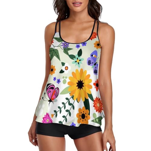 Maillot de bain tankini fleurs de papillon avec short pour femme