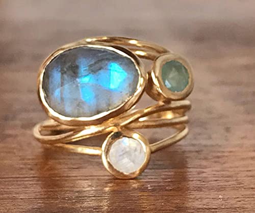 LZJ Gold-Plated and Inlaid Colorful Moonstone Ring, Female Creative Multi-Layer Simulation Shell Ring (9)