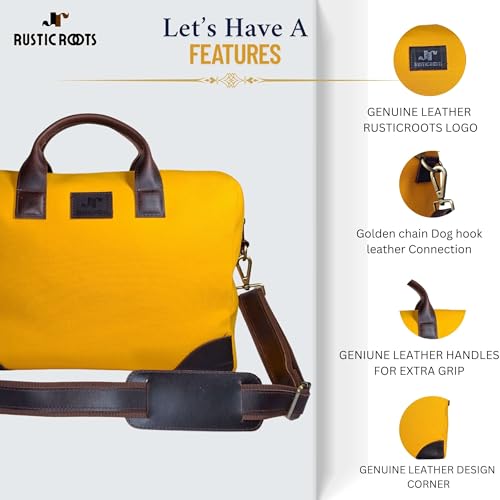 Image of Rustic Roots Laptop Bags for Men Office Use | Canvas Leather Laptop Messenger Bag | Laptop Side Bag for Man | Men's Work Briefcase Sling Bag | Casual Laptop Shoulder Bag