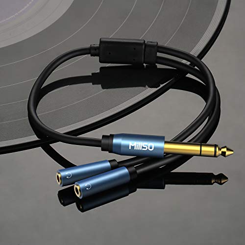 MillSO-635mm-14-Male-to-Dual-35mm-18-Female-Headphone-Adapter-TRS-Stereo-Sapphire-Blue-Gold-Plated-Audio-Splitter-for-Amplifiers-Guitar-Amp-Keyboard-Piano-Home-Theater-Mixer-12-inch