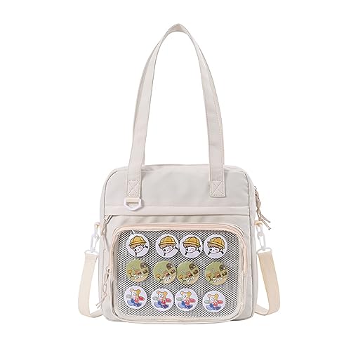 Bolsos cruzados para mujeres y niñas, bolsa JK de lona transparente de PVC con ventana, lindo libro escolar JK hombro bolso para mujer, beige, One Size