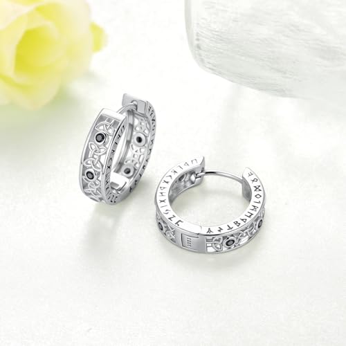 Viking Earrings Men 925 Sterling Silver Mens Hoop Earrings Celtic Huggie Hoop Earrings Punk Viking Jewelry Gifts for Men3